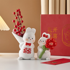 喜庆情侣兔子摆件订婚结婚送闺蜜新婚礼物送新娘新人朋友实用礼物