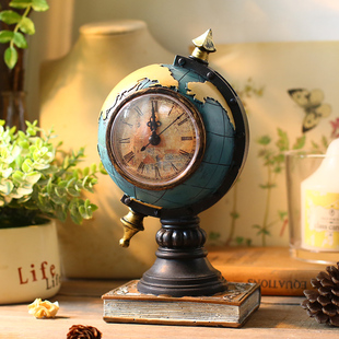 复古文艺古典时钟摆台式摆放钟表家用客厅台钟桌面小型地球仪树脂