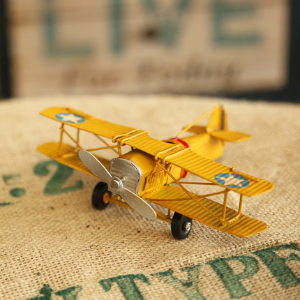 复古美式飞机模型摆件铁皮家居客厅小装饰品儿童房间摆设摄影道具