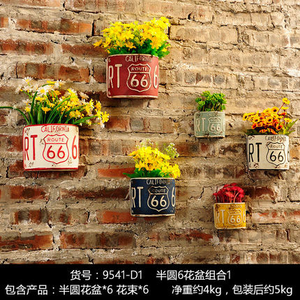 创意奶茶店墙壁饭店餐厅墙面软装饰品服装店墙上花盆壁挂植物挂件