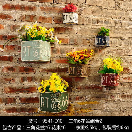 创意奶茶店墙壁饭店餐厅墙面软装饰品服装店墙上花盆壁挂植物挂件