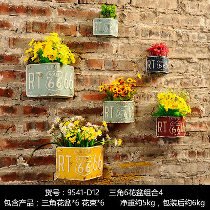 创意奶茶店墙壁饭店餐厅墙面软装饰品服装店墙上花盆壁挂植物挂件