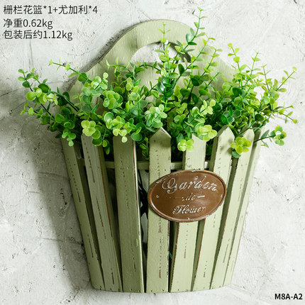 美式田园木质栅栏花篮墙面装饰品小挂件创意家居客厅卧室壁挂墙饰
