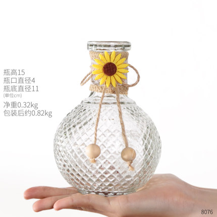 田园麻绳玻璃花瓶子透明干花插花餐桌房间服装店装饰品摆件小清新