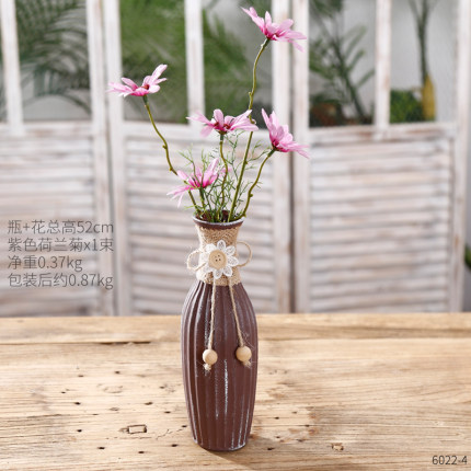 创意田园麻绳白色玻璃花瓶干花插花花艺花器酒柜台餐桌装饰品摆件