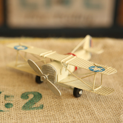 复古美式飞机模型摆件铁皮家居客厅小装饰品儿童房间摆设摄影道具