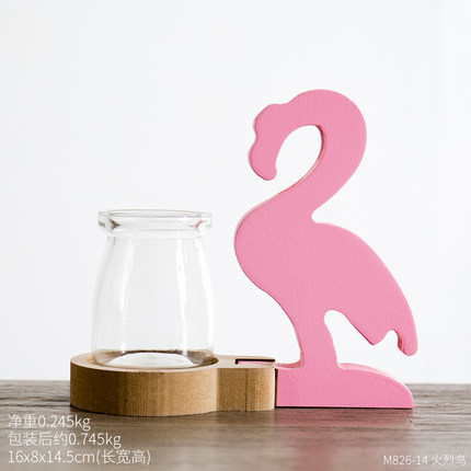 ins创意火烈鸟绿萝水培容器装饰品摆件家居客厅少女心小花瓶摆设