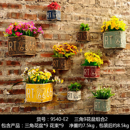 创意奶茶店墙壁饭店餐厅墙面软装饰品服装店墙上花盆壁挂植物挂件