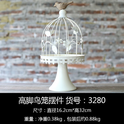 欧式创意家居软装饰品铁艺白色鸟笼烛台摆件浪漫婚庆结婚礼物摆设