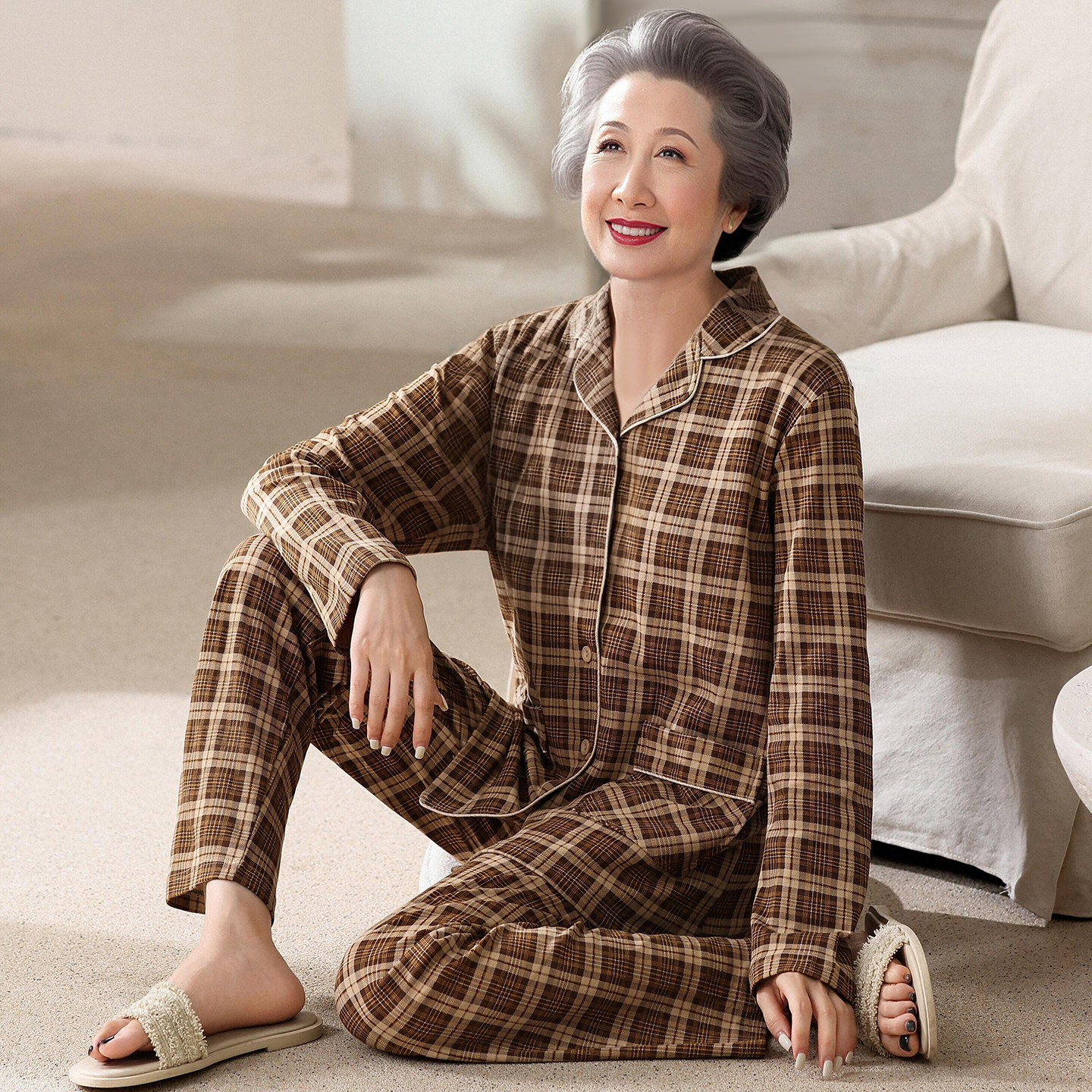 2026带胸垫睡衣女纯棉中老年人妈妈长袖春秋全棉老太太奶奶家居服