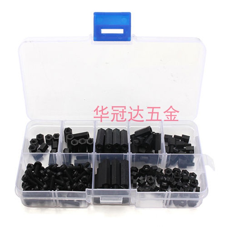 【M3螺丝】160个塑料尼龙六角螺柱 单通双通六角隔离柱 黑色配件
