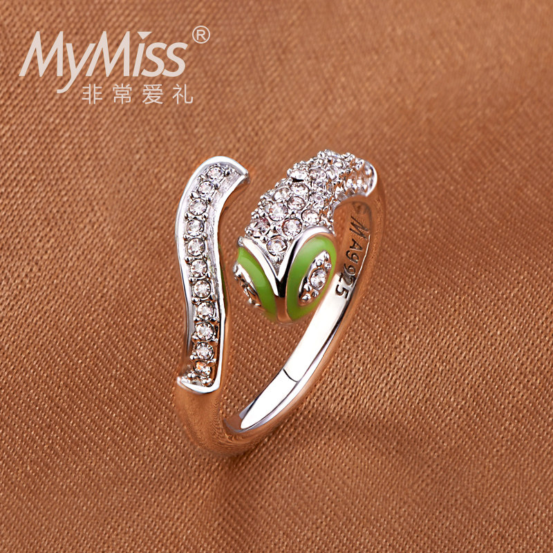 Mymiss生肖戒指 女食指开口 925银镀铂金指环 日韩首饰情人节礼物