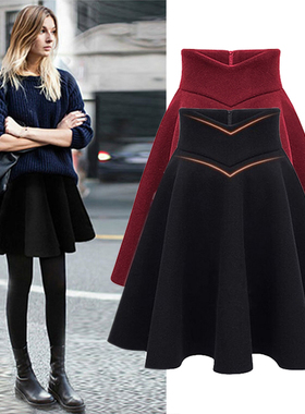 黑色半身裙大码短裙高腰太空棉女秋冬半裙防走光裙子百褶蓬蓬伞裙