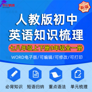 初中英语七八九年级上下全一册知识点总结考点梳理必背诵知识点清单重点知识填空中考总复习电子版 2024人教版 资料word版 可编辑