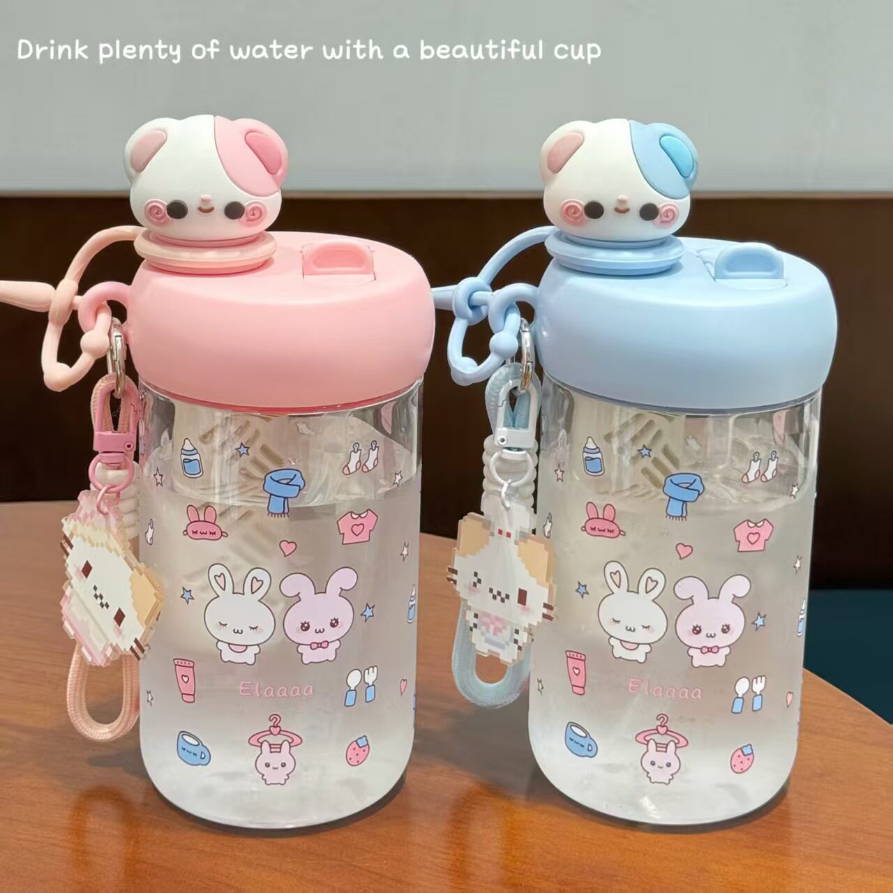 卡通猫咪大容量耐高温吸管杯