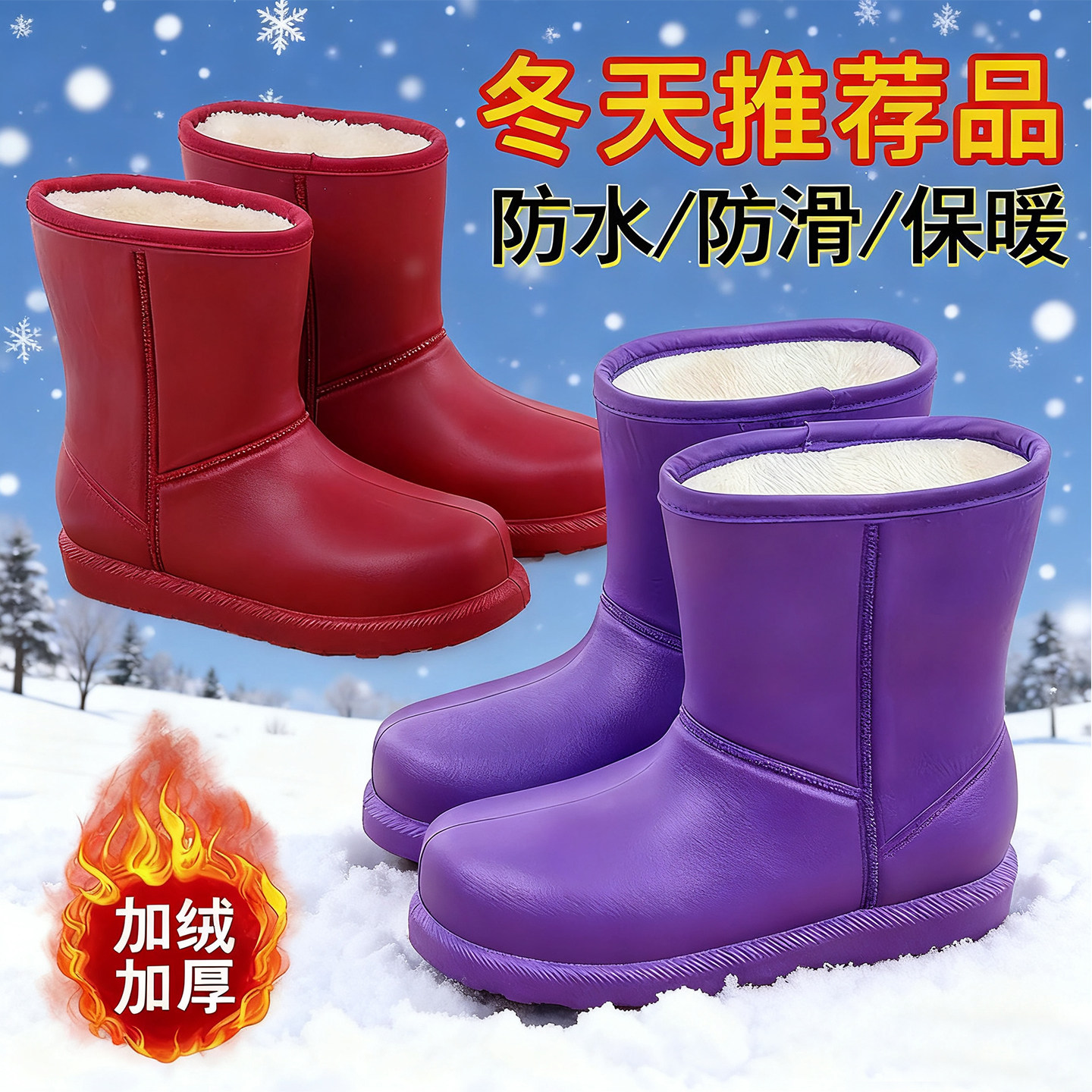 防水雪地靴女款2025新款冬季中筒加绒防滑保暖棉靴子加厚雨鞋水鞋