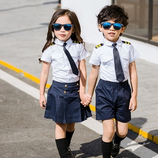 儿童飞行员制服机长衬衫 小空 军六一演出服模特走秀服幼儿园班服