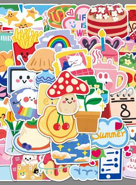 原创50张ins奶油风Cartoon sticker可爱水杯手机手账防水装饰贴纸