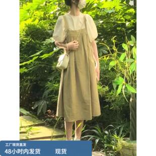 少女学院风森系连衣裙2025夏装新款初中高中学生泡泡袖洋气背带裙