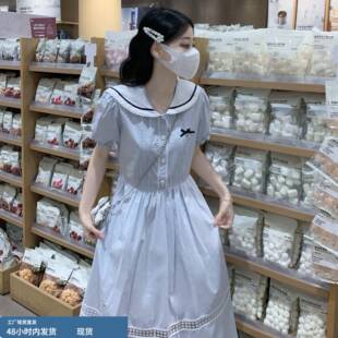 学院风甜美可爱连衣裙少女夏装2025新款初高中学生花边娃娃领长裙