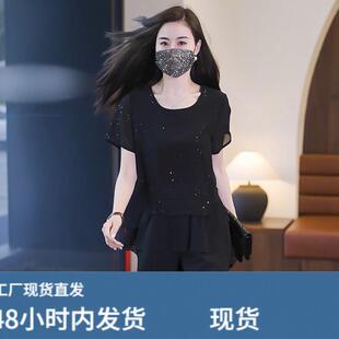 大码女装妈妈中老年时尚套装女2026夏季新款雪纺上衣短裤两件套女