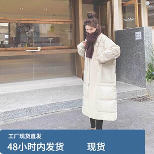 米白色中长款羽绒服女冬2025超火好看高级小众白鸭绒加厚保暖外套