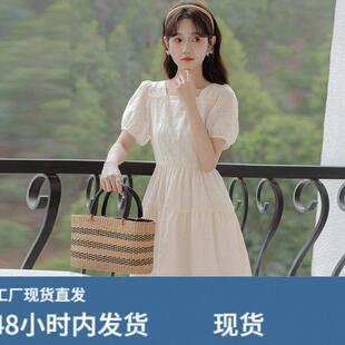 学院风收腰显瘦连衣裙少女夏装2025新款初高中学生设计感刺绣长裙