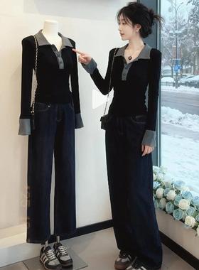 黑灰色气质高级感半开领针织衫女秋冬新款韩系慵懒风百搭显瘦上衣