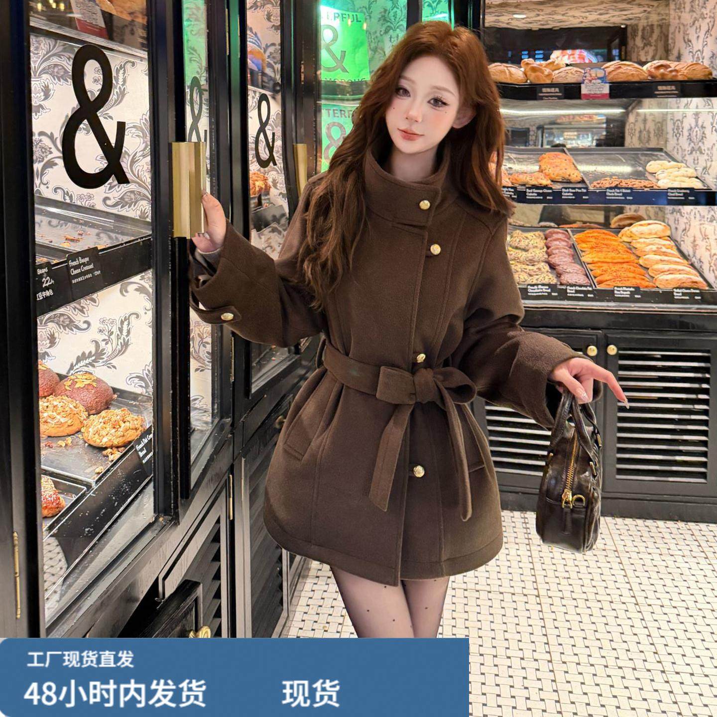 棕色长袖毛呢外套女秋冬季2026新款爆款韩系富家千金宽松百搭大衣,运动/瑜伽/健身/球迷用品,广场舞套装,淘宝优惠券,粉丝福利购,淘宝优惠卷