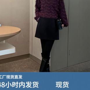 黑色半身裙2026新款今年流行爆款女梨型身材遮胯a字半裙毛呢短裙