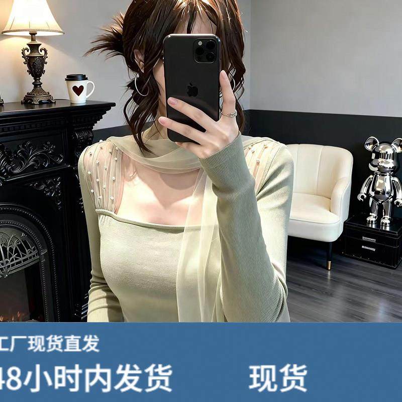 甜美优雅风绿色网纱拼接飘带长袖针织衫女秋冬小众设计感显瘦上衣,模玩/动漫/周边/娃圈三坑/桌游,Cosplay女装/cos女装,淘宝优惠券,粉丝福利购,淘宝优惠卷