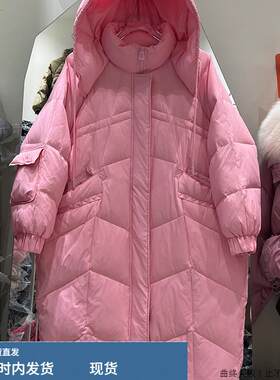 新款冬季女性过膝带帽羽绒服长宽松加厚温暖和超级好看的白色鸭子