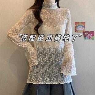 半高领蕾丝中长款打底衫女秋冬皮草内搭义乌遮屁股上衣搭配鲨鱼裤