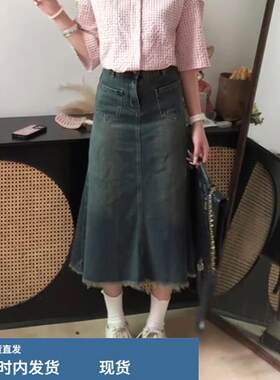 3D剪裁鱼尾牛仔半身裙女显瘦遮胯包臀裙夏季款高腰百搭鱼尾裙