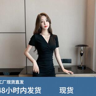 黑色洋装女夏冷淡风女装高级感小黑裙收腰显瘦气质性感外穿裙子