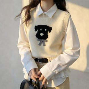 独特漂亮叠穿红色小狗蝴蝶结毛衣针织背心马甲女款2026新款冬上衣