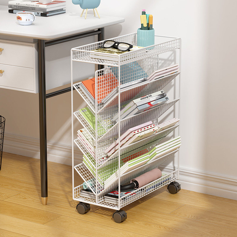 桌下书架办公室书桌旁落地置物架带轮可移动小推车学生书本收纳柜