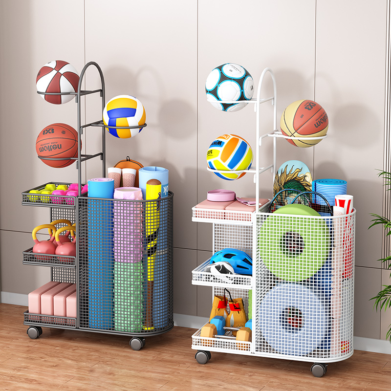 瑜珈垫收纳筐家用运动工具篮球类体育用品收纳神器健身器材置物架