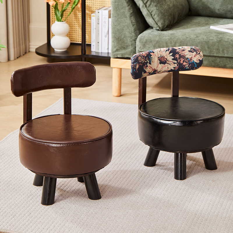 实木旋转凳子家用小凳子客厅休闲 矮凳儿童靠背椅子门口软包换鞋