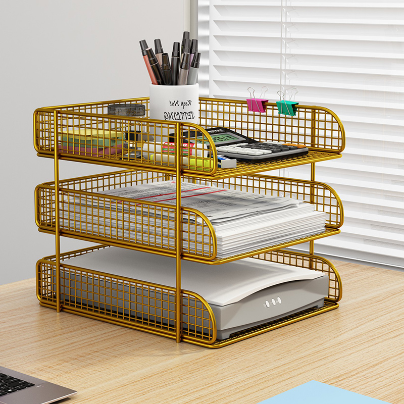 文件架办公室铁质多层文件夹档案收纳盒书架金属文件栏桌面文具资料置物架子书立架办公用品大全分层文件框