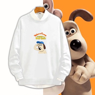 Wallace&Gromit掌门狗卡通运动男女情侣可定制秋冬套头衫圆领卫衣