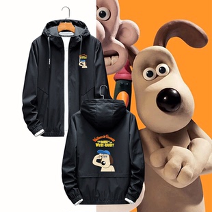 Wallace&Gromit掌门狗卡通运动男女情侣可定制秋拉链连帽夹克外套