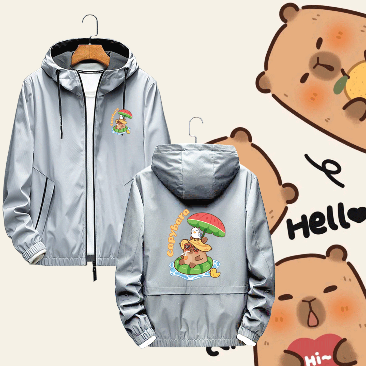 卡皮巴拉卡通可爱日系周边男女可定制连帽开衫夹克外套情侣款秋冬