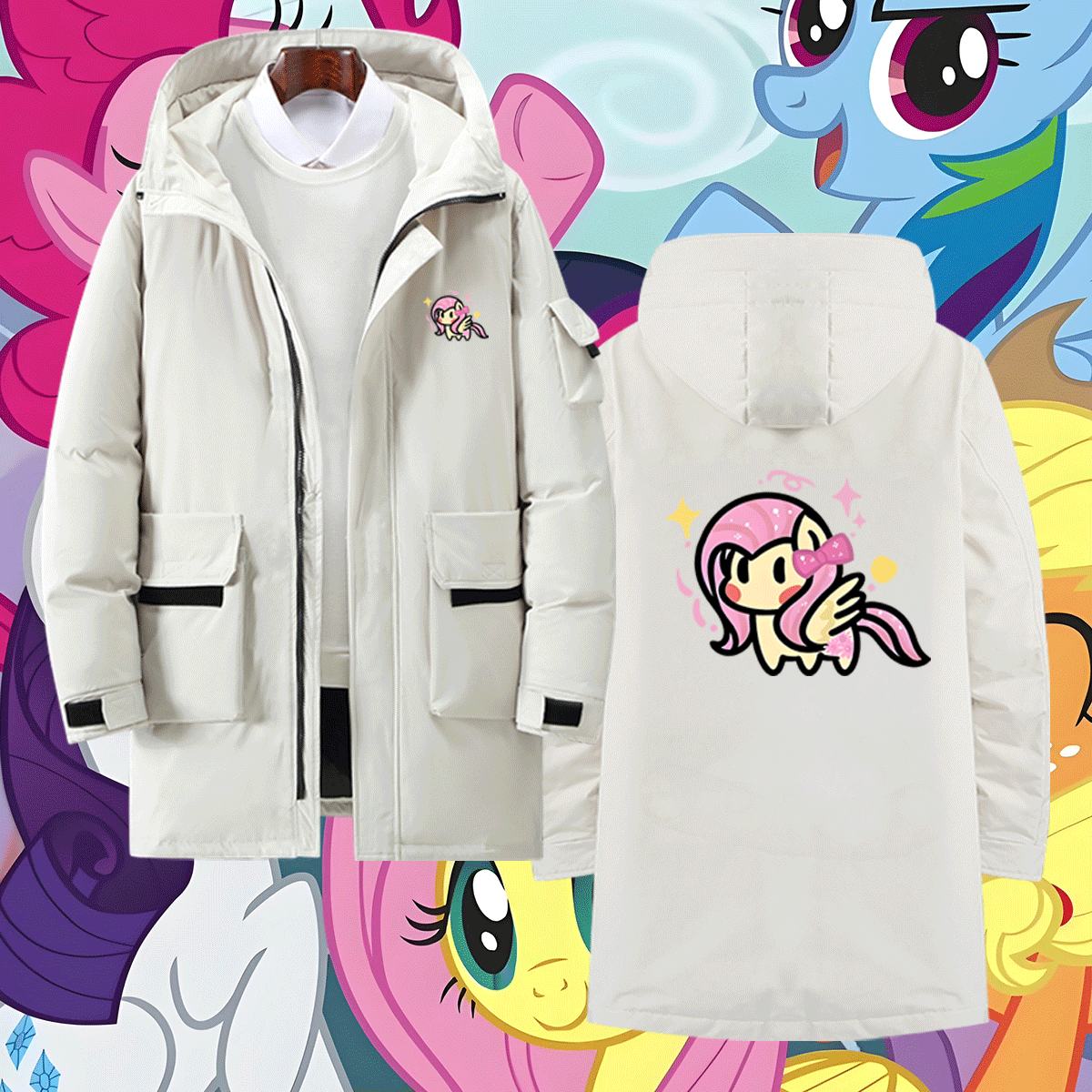 男女休闲百搭潮带帽拉链羽绒服