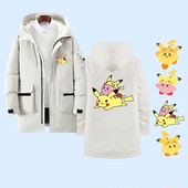 任天堂星之卡比联名精灵宝可梦皮卡丘周边秋中长款 连帽外套羽绒服