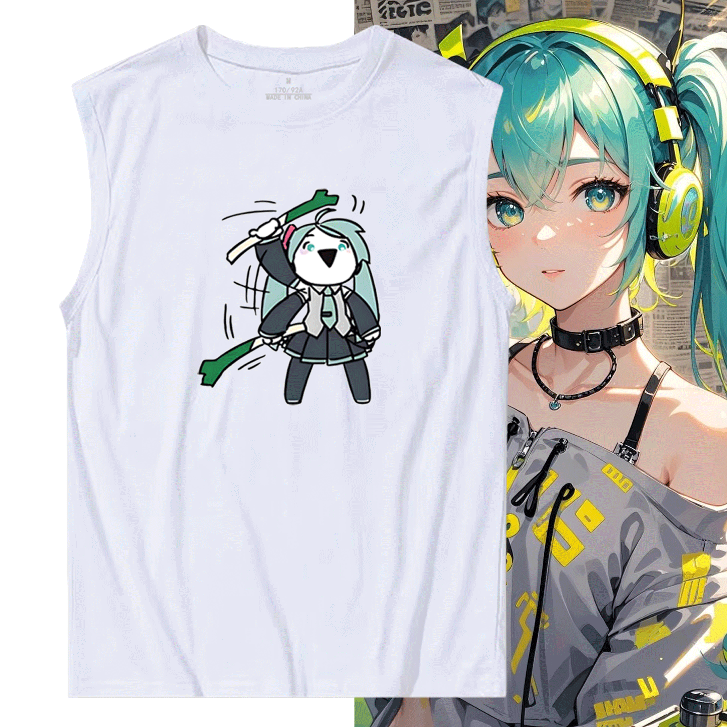 MIKU初音周边Q版无袖T恤衫二次元男女款背心可定制学生青少年夏季