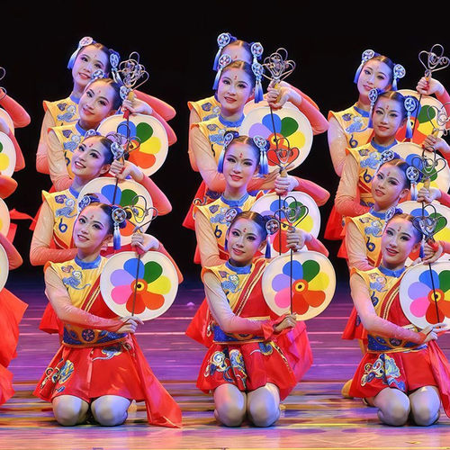 鼓韵金丰舞蹈演出服儿童古典舞元旦喜庆表演服开门红扇子舞蹈道具