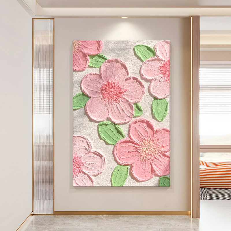 桃花肌理画diy材料包奶油风花卉石英砂丙烯填色手绘油画装饰挂画