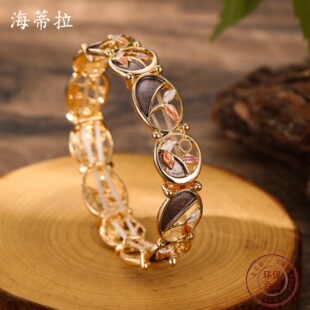 瑞士 Francesca 新款珐琅彩镂空椭圆叶子弹力手镯女简约叶子手链