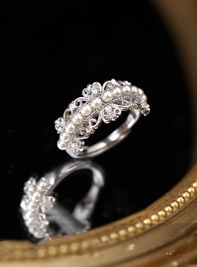 轻奢s925银蕾丝皇冠开口食指戒